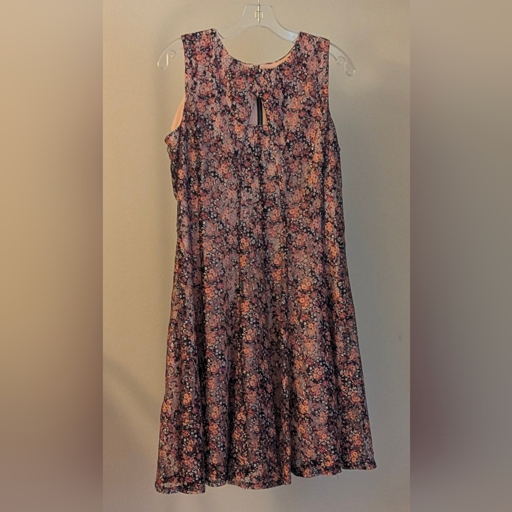 Dress Barn Pink Orange Sleeveless Scoop Neck Sundress